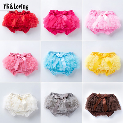 跨境 2020夏裝新款0-2歲寶寶彈性松緊短褲純色網紗蝴蝶結系帶pp褲