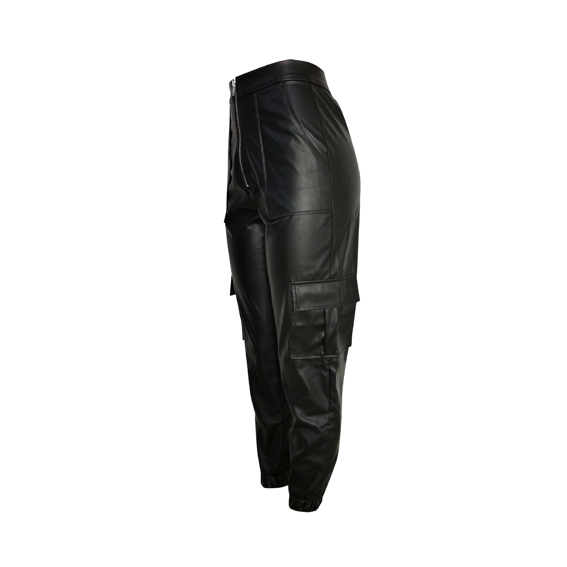 455g Weight Full Length Pants Length Pu Fabric Type Mid Waist Waist Line Jogger Pants Pants Type Micro-Elastic Elasticity Casual Occasion Regular Fit Fit Type Solid Color Pattern Spring, Autumn Season Women's Gender Zipper Design Streetwear Style Women's Casual Streetwear Solid Color Full Length Zipper Jogger Pants 21