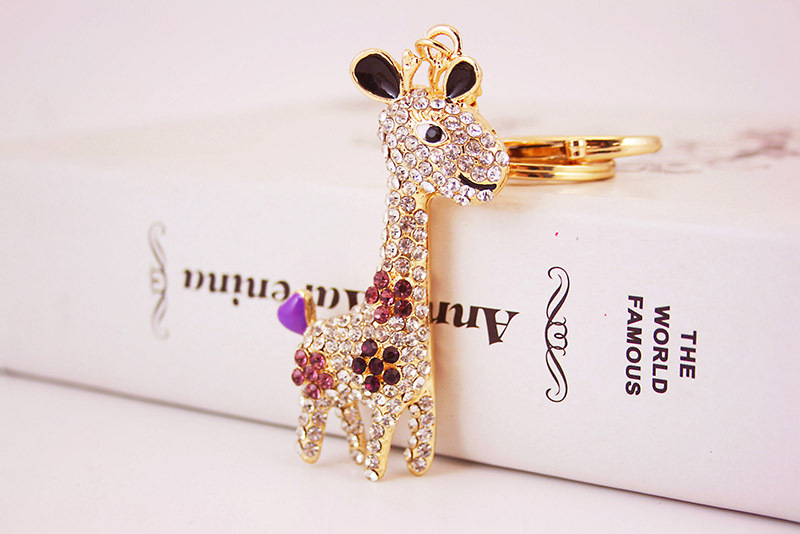 50g Weight Alloy, Metal Material Giraffe Pattern Unisex Gender Pink, Purple, Blue Color  Creative Diamond Crystal Cute Cartoon Cute Giraffe Keychain 3