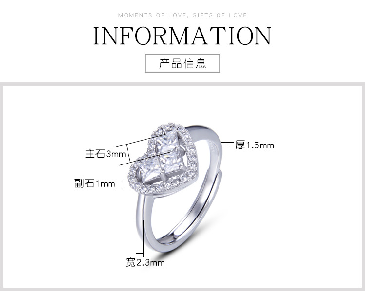 Fashion Heart-shape Inlaid Zirconium S925 Silver Ring display picture 1