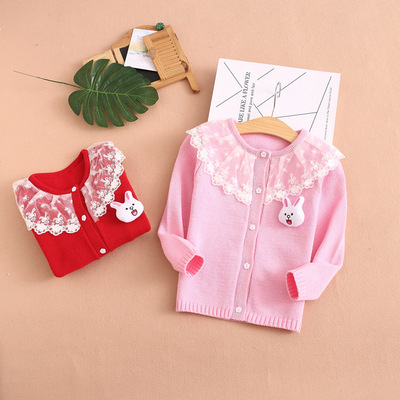 Korean Edition On behalf of Children's clothing Lace lace sweater Cartoon Autumn Lovely girl Sweater