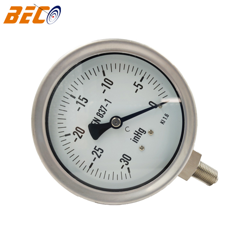 贝伊特BECO厂家直销100mm不锈钢耐震仪表耐腐蚀压力表不锈钢表