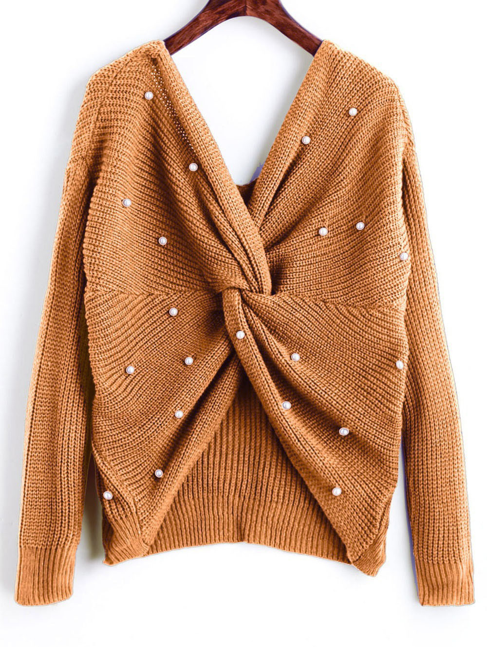 Suéter de Punto con Cuello en V y Espalda con Perlas para Mujer, Otoño/Invierno 2026, Éxito de Ventas en Amazon