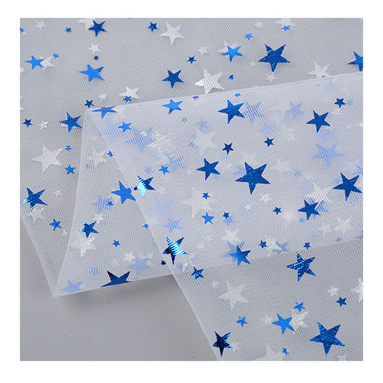 2019 nueva estrella de pentaco estampada tela de malla primavera ropa infantil vestido de boda turbante tela de hilo