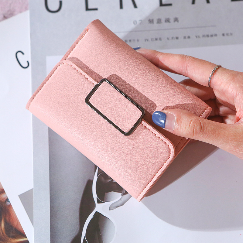 Manufacturer Direct Selling New Short Style Fashion Simple Square Decoration Fashion Litchi Pattern Women's Solid Color Three Fold Student Wallet