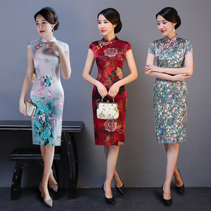 Chinese Dress Qipao for women Standing collar low slit silk cheongsam seasonal retro mulberry silk cheongsam skirt