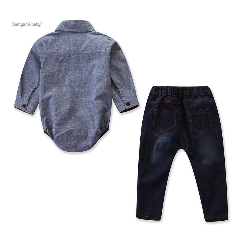 Cross border foreign trade autumn children's ins fashionable baby clothes boy gentleman's Romper + jeans suit