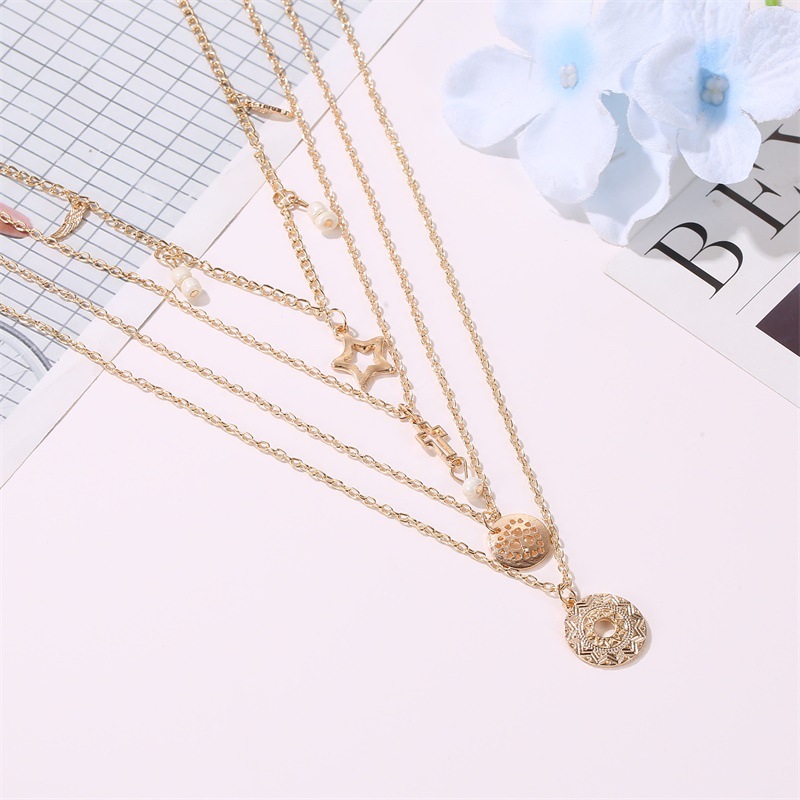 Fashion Hollow Five-pointed Star Pendant Chain Creative Retro Multi-layer Cross Necklace display picture 2