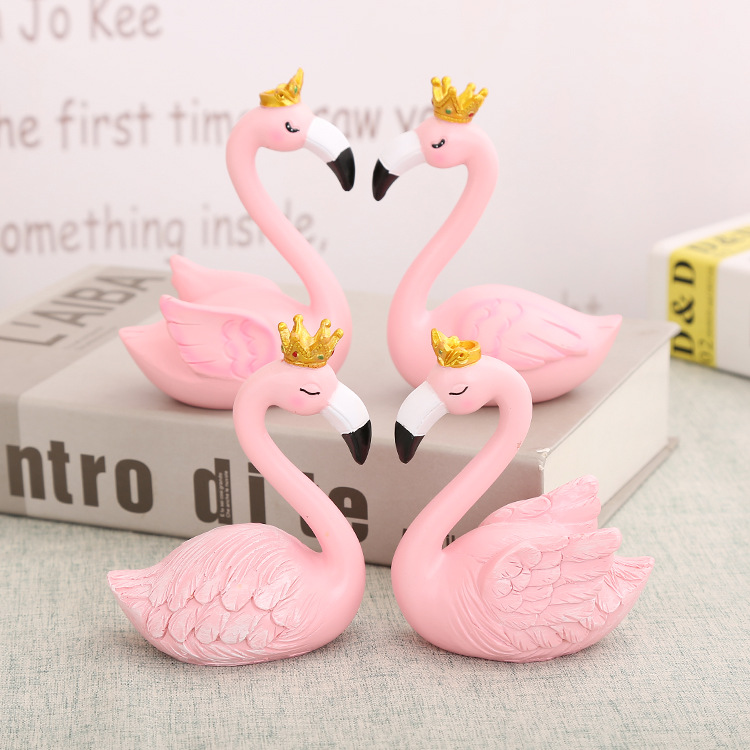 原创浪漫火烈鸟生日蛋糕摆件烘焙用品粉红少女心树脂工艺学生礼品