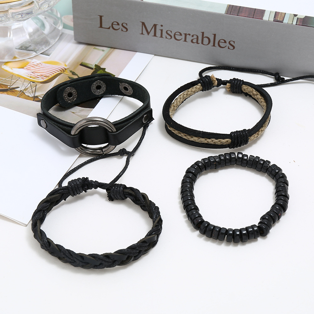New four-piece leather bracelet menu0027s jewelry retro woven punk suit bracelet