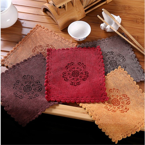 Five Blessings Tea Towel Tea Cloth Thickened Delicate Tea Cup Pad Square Towel Tea Table Cloth Tea Set Store Jian Zhan Gift Logo Making 