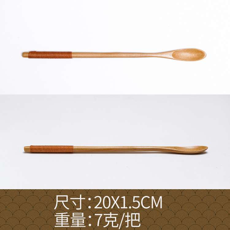 Fábrica al por mayor cuchara de madera maciza cuchara creativa cuchara de café cuchara de mezcla miel cuchara japonesa mango largo bobinado cuchara de madera