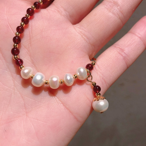 Korean-style irregular baroque freshwater pearl pomegranate stone simple bracelet necklace accessory