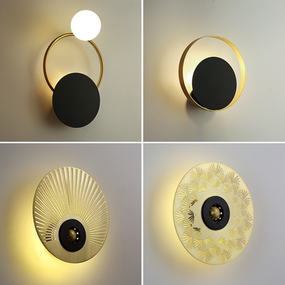 現代簡約客廳背景牆裝飾燈後現代個性創意輕奢樣板房鐵藝圓環壁燈