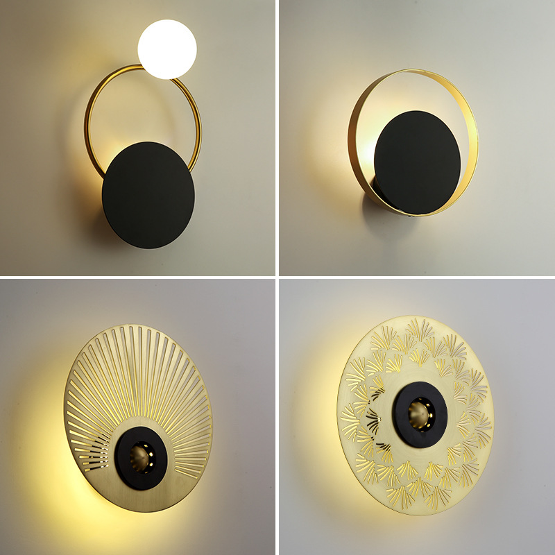 現代簡約客廳背景牆裝飾燈後現代個性創意輕奢樣板房鐵藝圓環壁燈