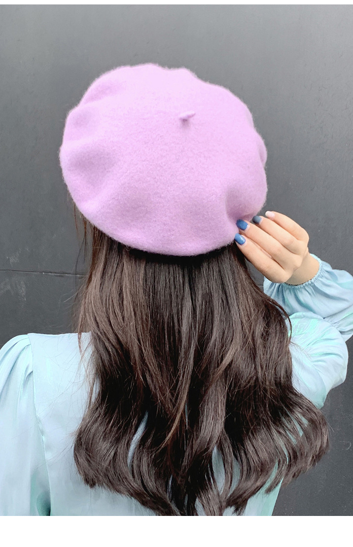 105g Weight Beret Hat Hats Type Daily Occasion Woolen Material Solid Color Pattern Winter, Spring, Autumn Season Women's Gender Plush Design Korean Style Style Eaveless Rim Women's Korean Style Solid Color Plush Eaveless Beret Hat 无