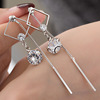 Long earrings, universal crystal with tassels, simple and elegant design, silver 925 sample