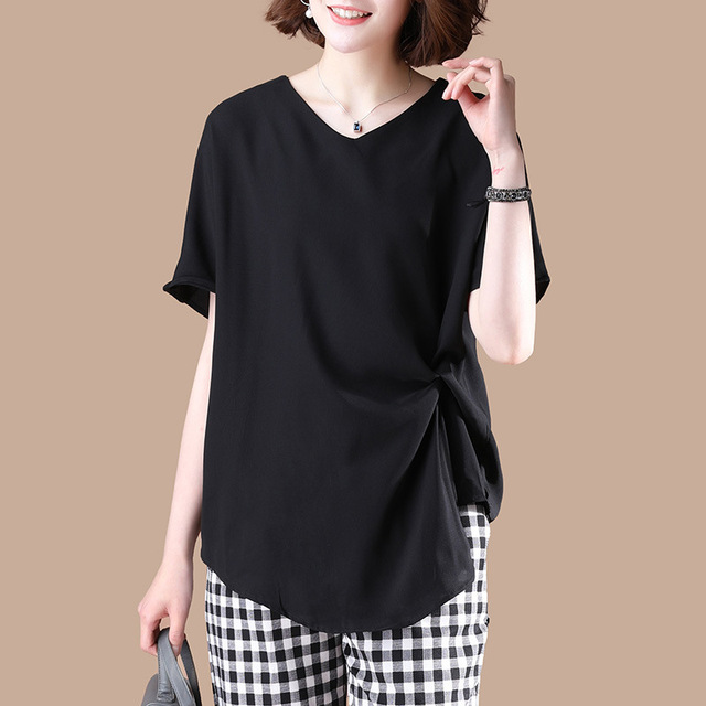 Chiffon shirt short sleeve t-shirt waist fashionable summer    