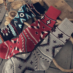 秋冬新款 日系高幫粗針棉線民族男襪 英倫風休閒咔嘰潮襪復古棉襪