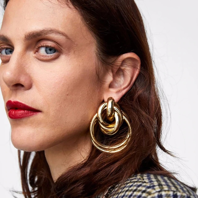 Metal Beaded Round Earrings - Image 1