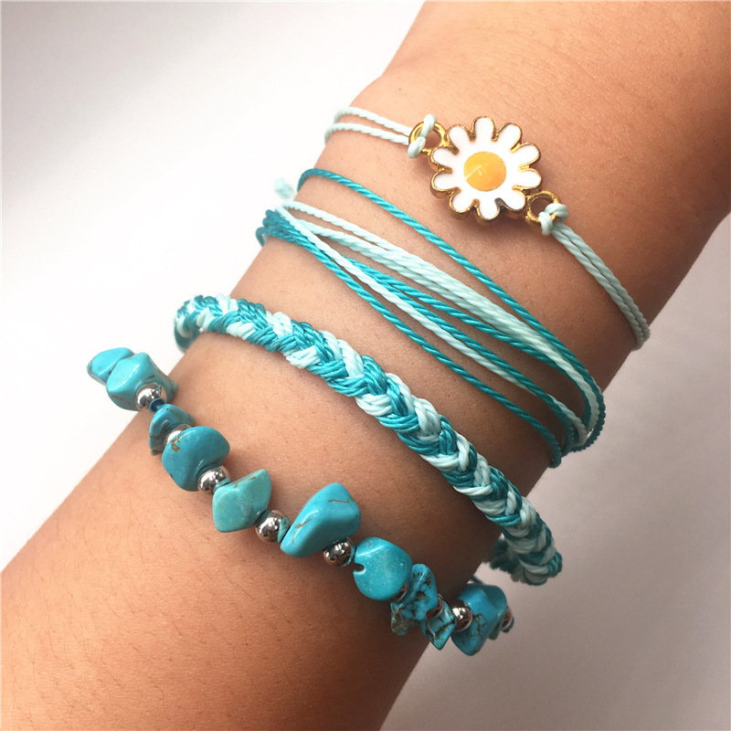 Amazon new bohemian style woven bracelet turquoise Daisy twist woven four-piece bracelet Amazon new bohemian style woven bracelet turquoise Daisy twist woven four-piece bracelet