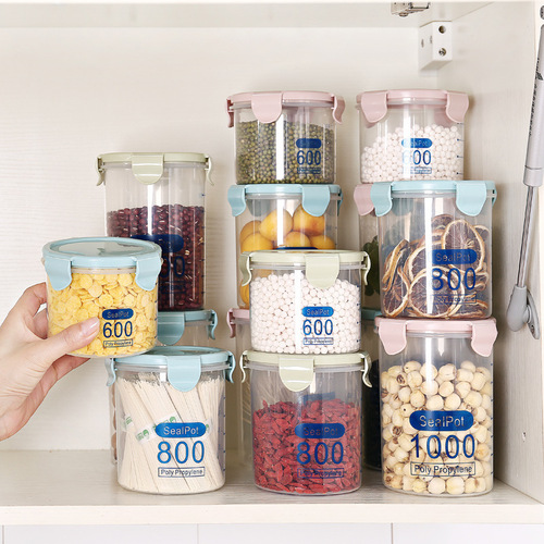 Kitchen transparent food preservation sealed jar storage jar with lid plastic grain storage jar snack storage box