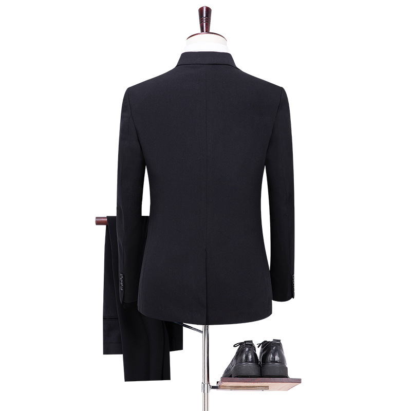 Autumn New Men's British Slim-Fit One-Button Suit Two-Piece Large Size Men's Pure Color Groom Suit