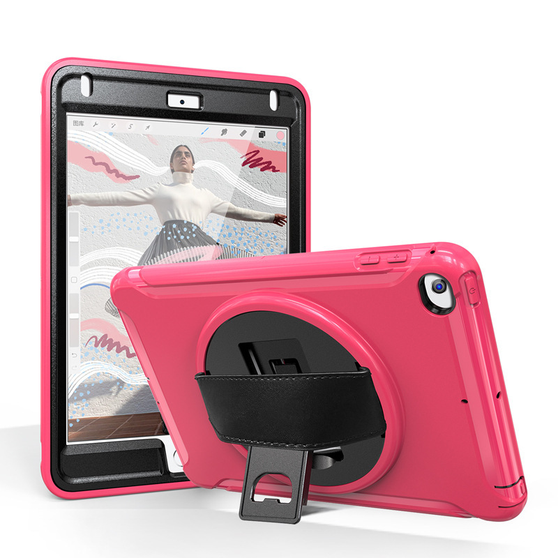 Foreign trade applicable iPad Mini5 hand strap PC rotating bracket tablet protective case iPad Air drop-resistant leather case