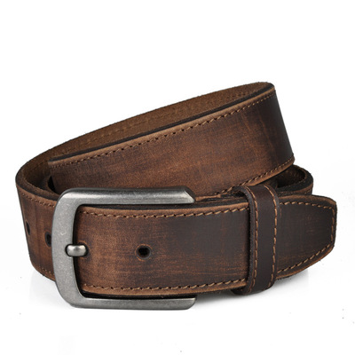 手工改色头层牛皮男士皮带批发 复古合金针扣磨砂真皮腰带潮男|ms