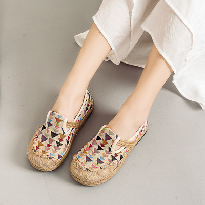 批发春季新款老北京布鞋 原创缝线草编麻鞋女 文艺学生帆布鞋代销|ms