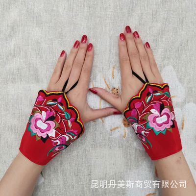 new pattern Chiffon Embroidery Half-finger gloves decorate stage Traveling originality Nation glove On behalf of