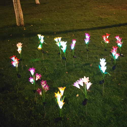 Solar lily lantern color changing LED simulated flower outdoor rainproof solar lantern courtyard decorative lawn lamp