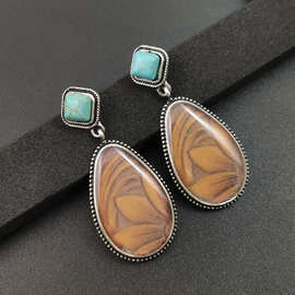 ebay新款复古泰银绿松石水滴花朵耳钉欧美时尚太阳花耳环饰品