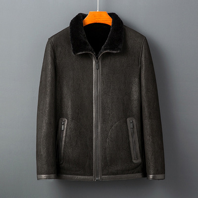 原生态羊剪绒外套男真皮真毛皮衣加厚保暖休闲真皮毛一体皮草夹克|ru