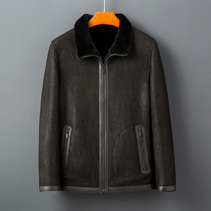原生态羊剪绒外套男真皮真毛皮衣加厚保暖休闲真皮毛一体皮草夹克|ru