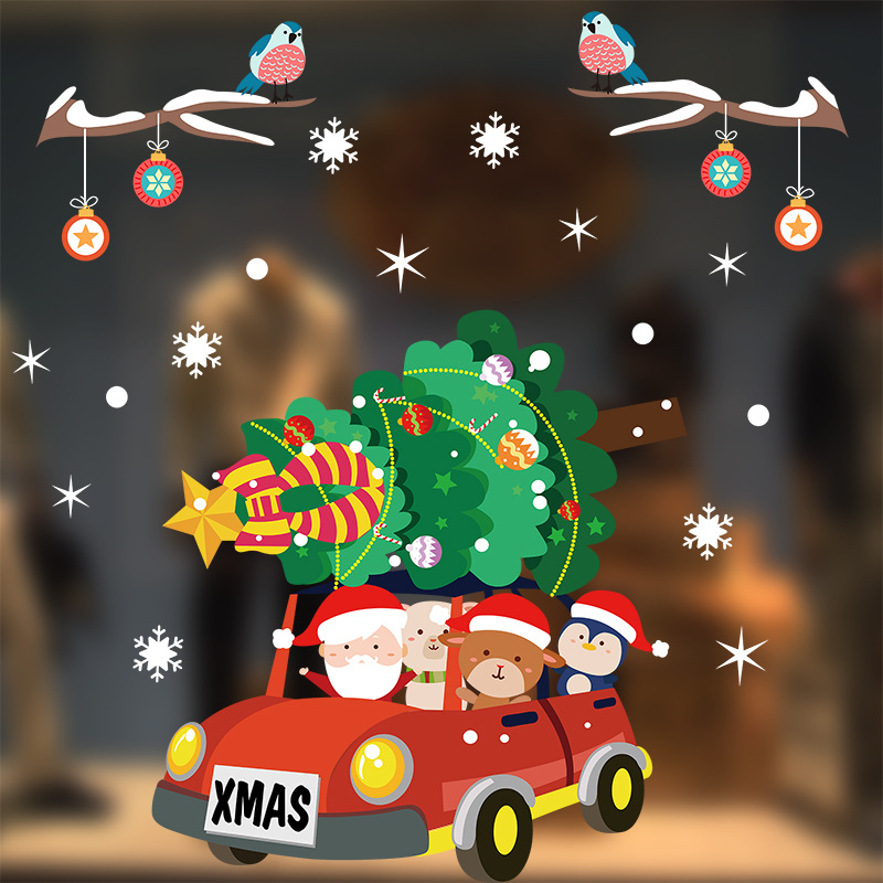 Décorations de Noël colorées, autocollants en film électrostatique sans trace, décalcomanies pour vitrines de magasin, autocollants pour verre de Noël_voghion.com