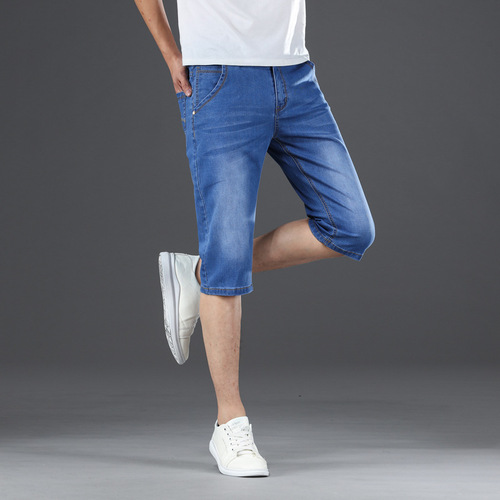 Champion brand men's stretch denim seven-pocket pants for men, stretch slim fit, high-quality straight-leg youth 7-pocket men's pants, INS trending