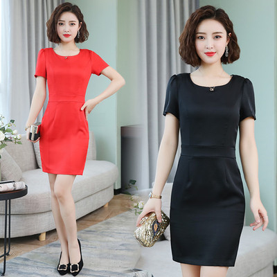 泡泡短袖連衣裙職業裝女套裙美容師工作服氣質包臀珠寶店銷售工裝