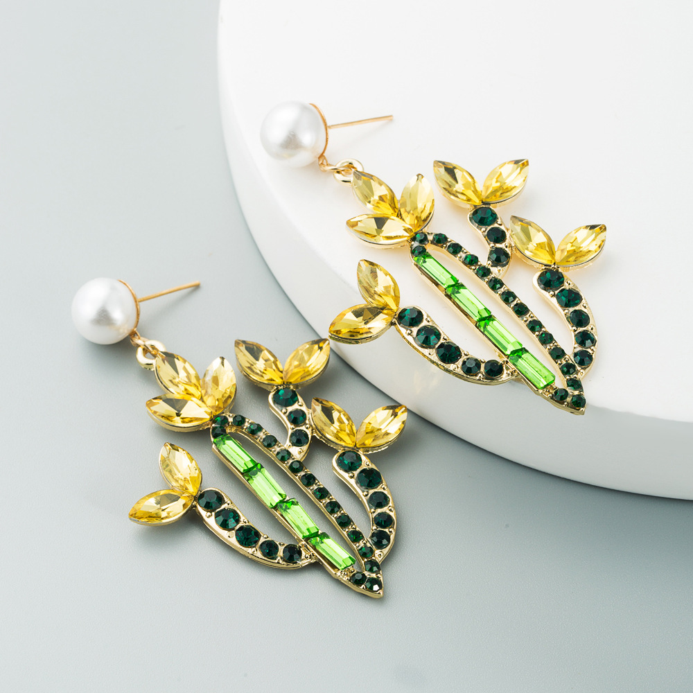 Fashion Cactus Stoving Varnish Alloy Artificial Gemstones Earrings display picture 12