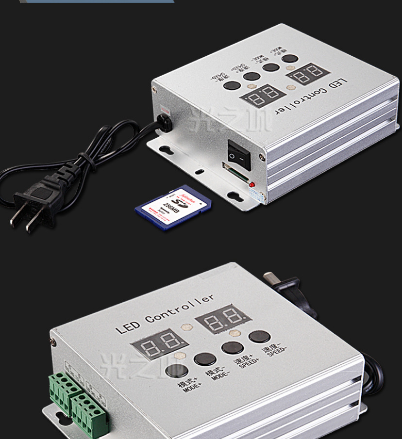 led护栏管数码管点光源灯带灯条数码控制器SD卡管屏声控联机电源