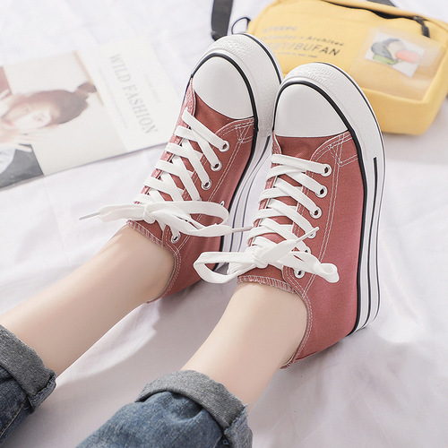 Inner height-increasing canvas shoes for female students, female students' shoes,  trendy shoes, new Korean version, white shoes, breathable sneakers for women, trendy