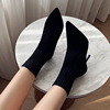 European and American ins net red fall and winter popular suede knitted thin heel boots women’s fashion pointed high top