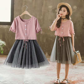 童装新款夏儿童时髦公主裙两件套中大童短袖女童连衣裙韩版潮