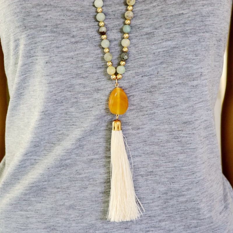 Long Stone Bead Necklace Tassel Necklace Sweater Chain display picture 5