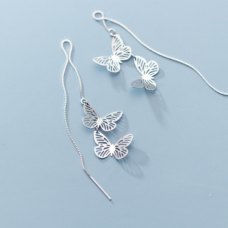Eloch s925 línea de auriculares de plata para mujeres estilo japonés y coreano pequeño fresco hueco mariposa caja joyería de auriculares G3493