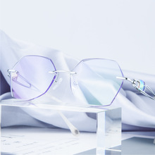 厂家批发 近视眼镜女无框钻石切边眼镜有度数镜配成品88037