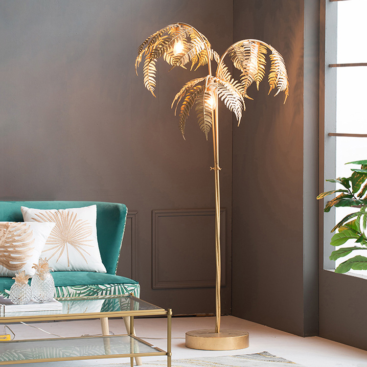 Factory direct supply European retro old iron golden palm tree floor lighting designer window soft decorations