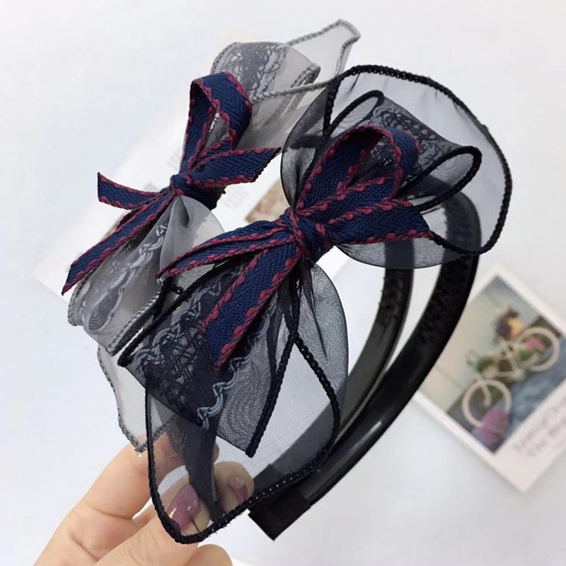 Headband Spring And Summer New Mesh Lace Multi-layer Bow Head Buckle With Teeth Non-slip Headband Hairpin Women display picture 4