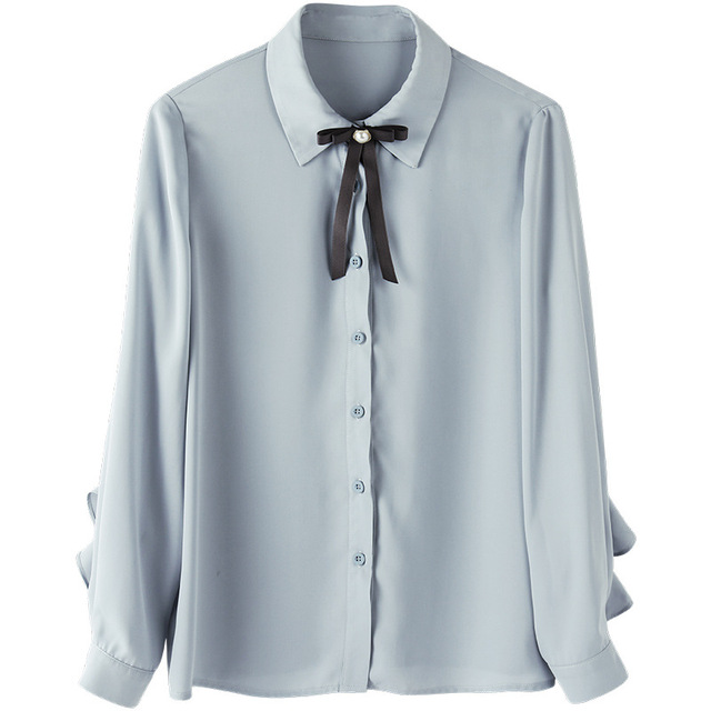 women’s shirt Lapel small crowd design nail pearl chiffon shirt 