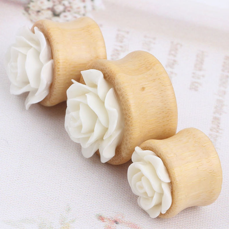 New Bamboo Flower Hollow Ear Expander Ear Plug Piercing Flower Auricle Wooden Ear Gauges detail image 8